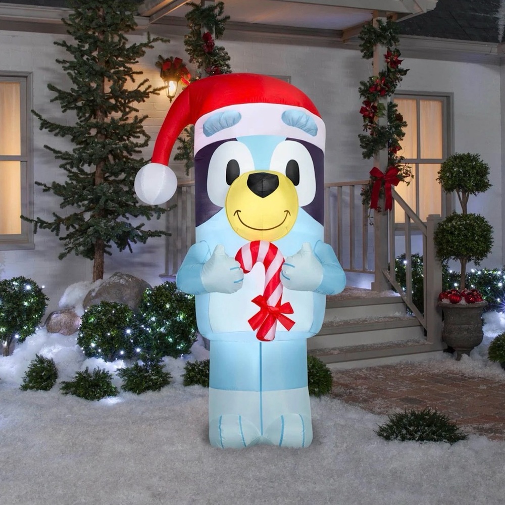 Gemmy 6.5 Ft Bluey in Santa Hat with Candy Cane Christmas Airblown Inflatable